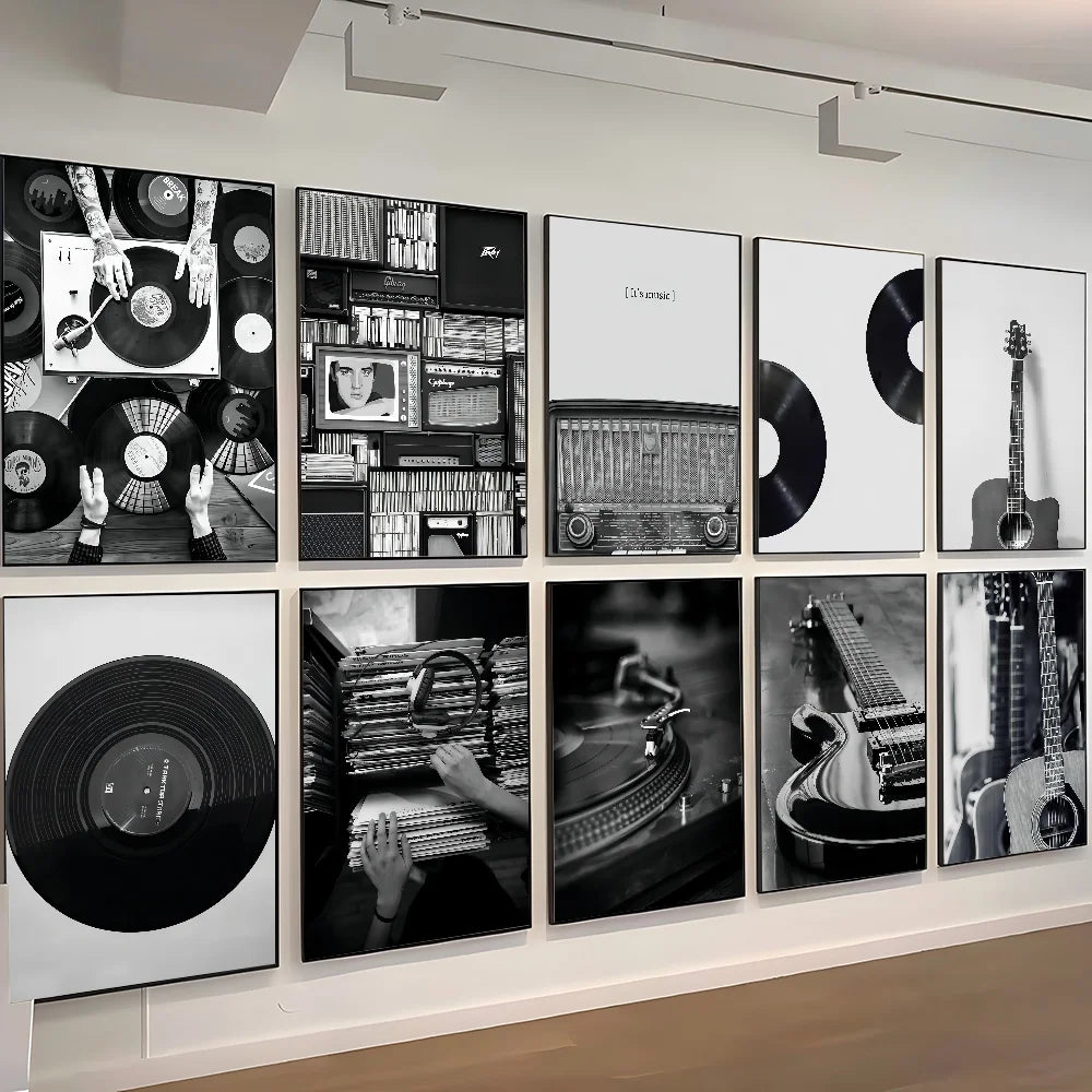 Nordic Vintage Vinyl Records Poster Self-adhesive Art Waterproof Paper Sticker Coffee House Bar Room Wall Decor