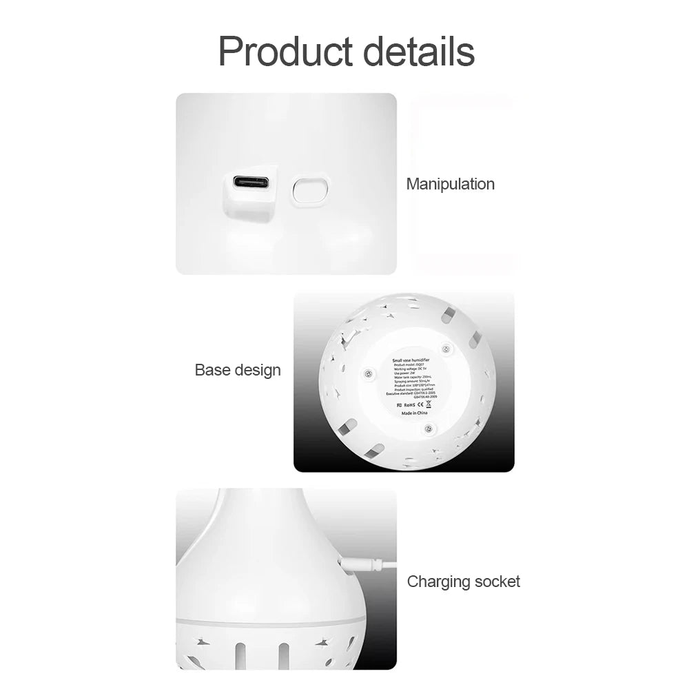 Ultrasonic Cool Mist Humidifier with Aromatherapy oils diffuser 200ml water Tank Timer and Soothing LED Lights for Stress Relief