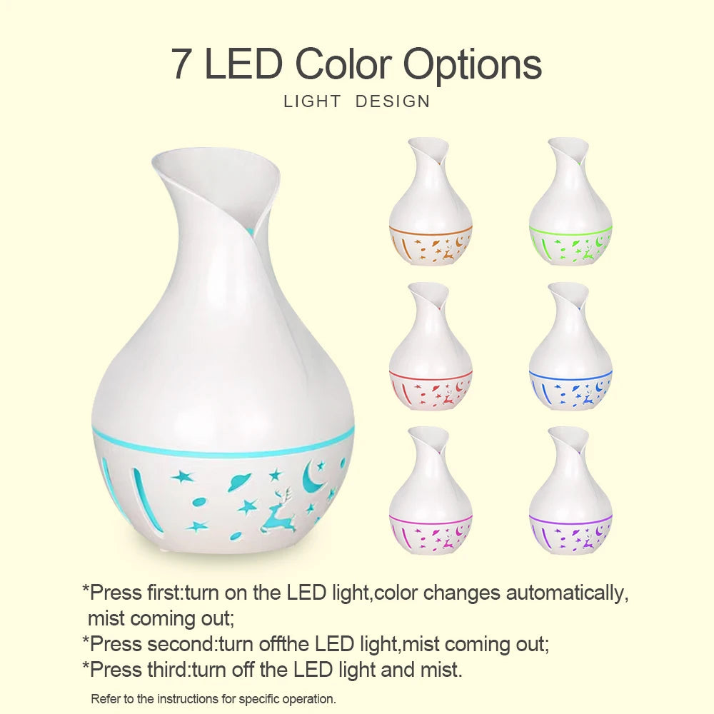 Ultrasonic Cool Mist Humidifier with Aromatherapy oils diffuser 200ml water Tank Timer and Soothing LED Lights for Stress Relief