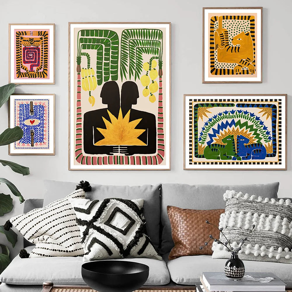 Ancient Egypt Colorful Abstract Boho Poster Tiger Leopard Figure Wall Art Prints Canvas Painting Decor Pictures For Living Room