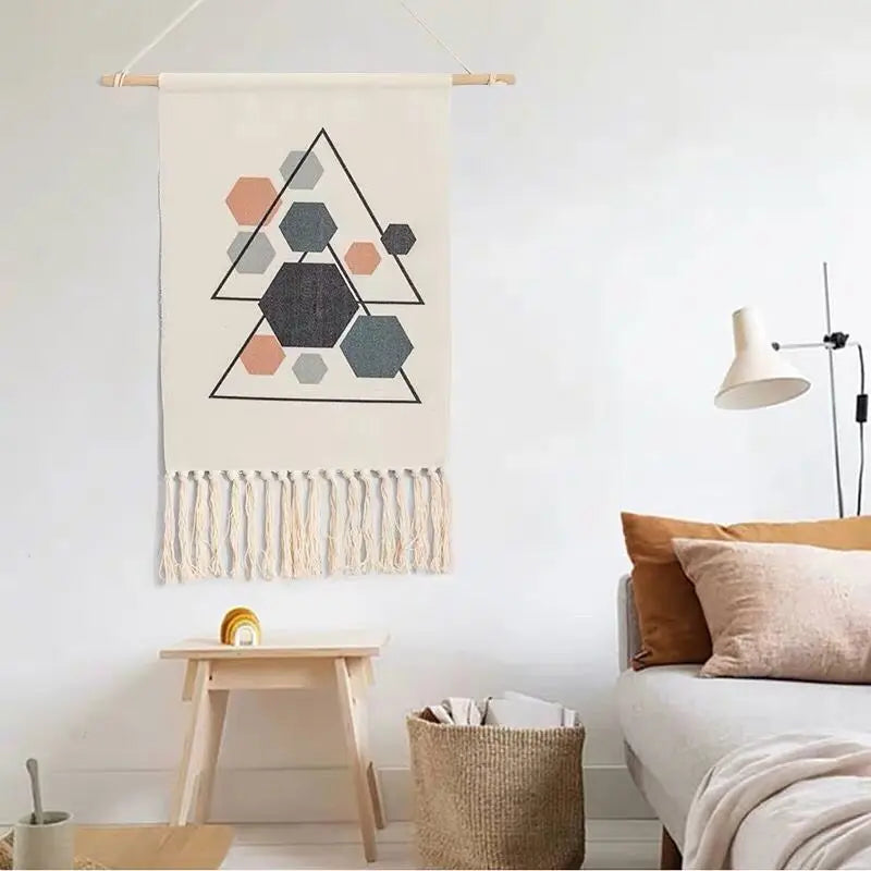 Macrame Wall Hanging Tapestry Nordic Cotton Tassel Handmade Woven Bohemian Geometric Canvas Cloth Home Living Room Boho Decor