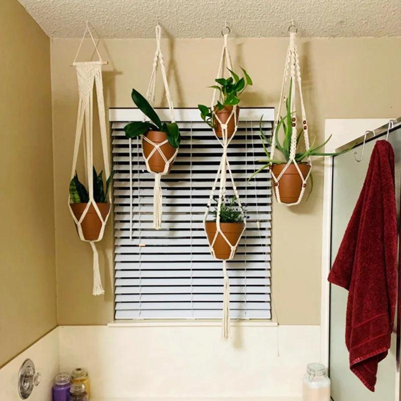 Macrame Handmade Plant Hanger Baskets Flower Pots Holder Balcony Hanging Decoration Knotted Lifting Rope Home Garden Supplies