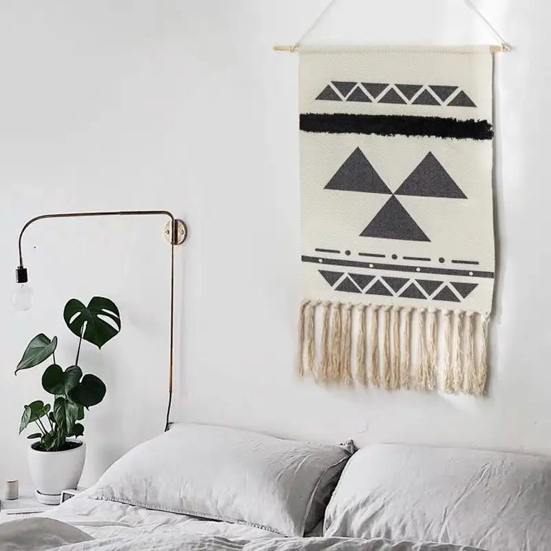 Macrame Wall Hanging Tapestry Nordic Cotton Tassel Handmade Woven Bohemian Geometric Canvas Cloth Home Living Room Boho Decor