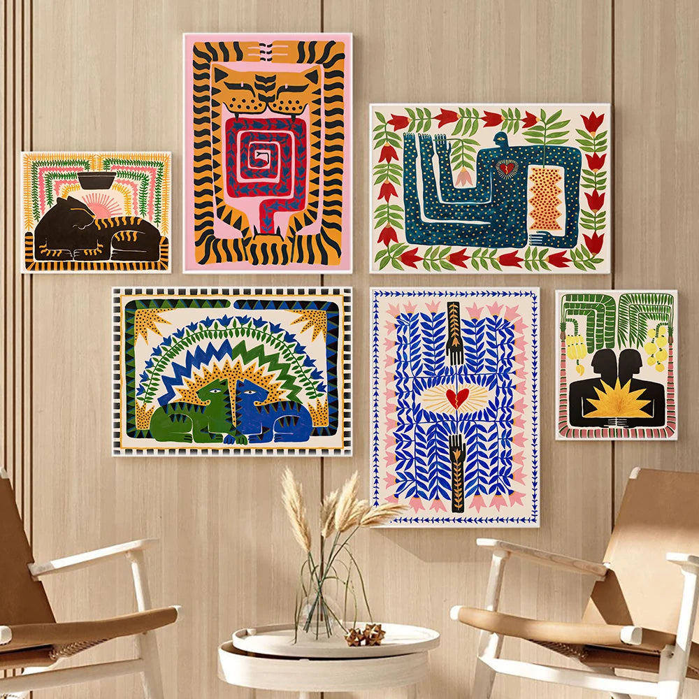 Ancient Egypt Colorful Abstract Boho Poster Tiger Leopard Figure Wall Art Prints Canvas Painting Decor Pictures For Living Room