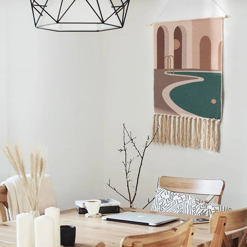 Macrame Wall Hanging Tapestry Nordic Cotton Tassel Handmade Woven Bohemian Geometric Canvas Cloth Home Living Room Boho Decor
