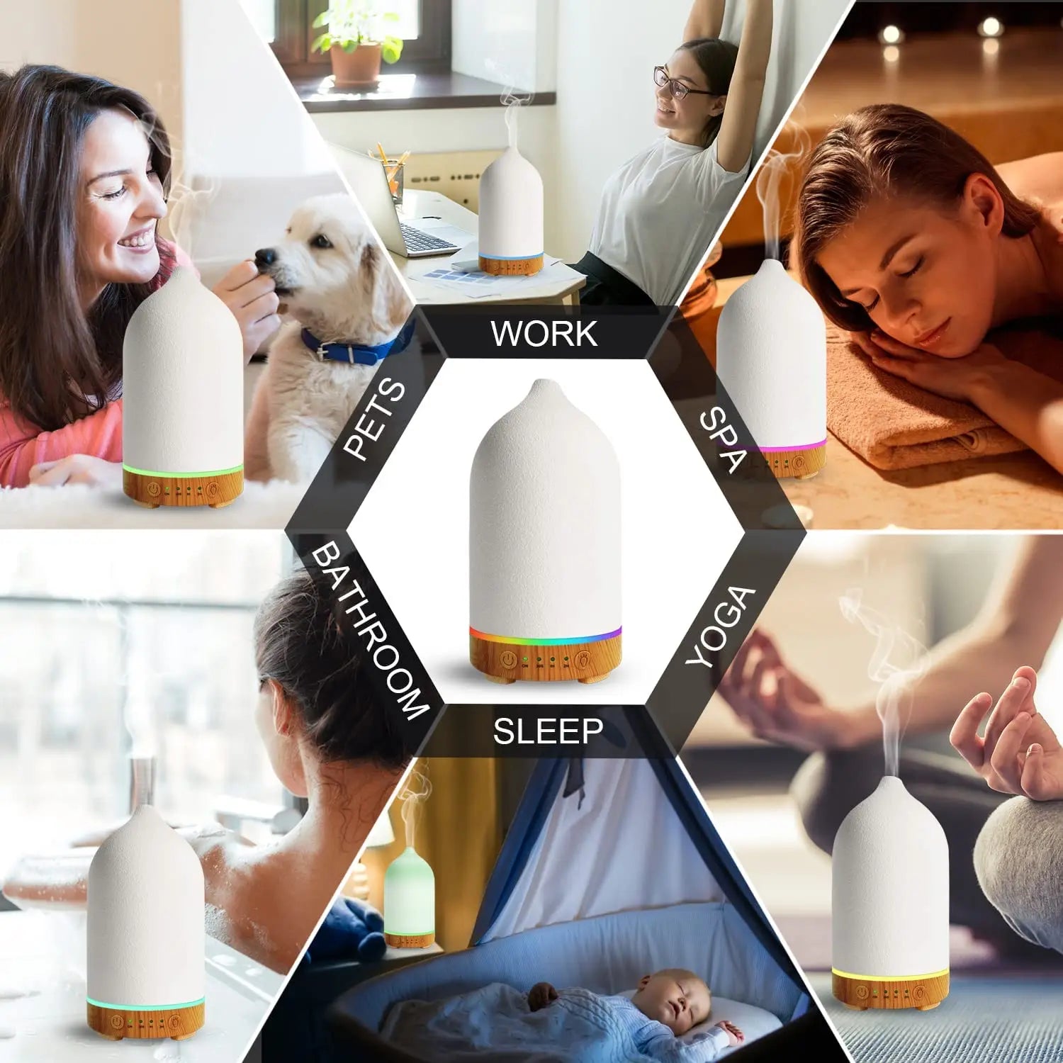 Ceramic Aroma Diffuser Automatic Small Humidifier Hotel Air Fresh Essential Oil Timing Colorful Lights Diffuser