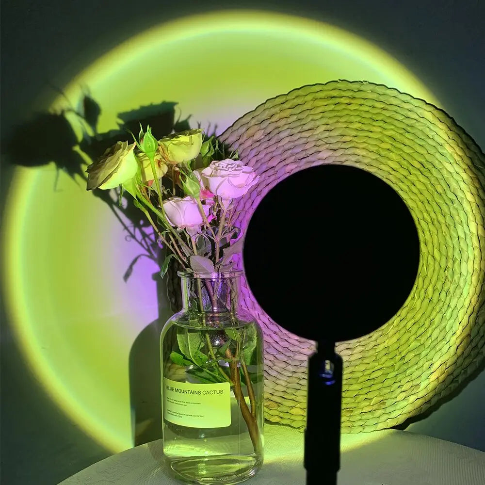 Rainbow Sunset Projector Night Light RGB Lamp for Home Coffe Shop Photography Background Wall Decoration Atmosphere Table Lamp