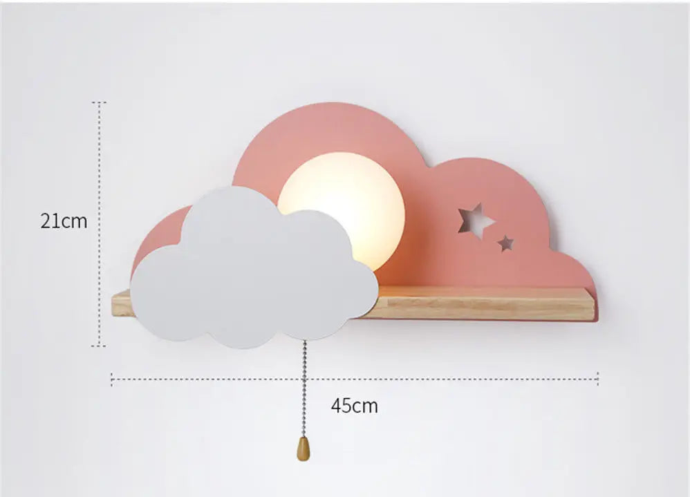 Nordic Cloud Wood Shelf Wall Lamp With Pull Switch Children Bedroom Bedside Night Light Study Corridor Wall Sconce Led Fixture