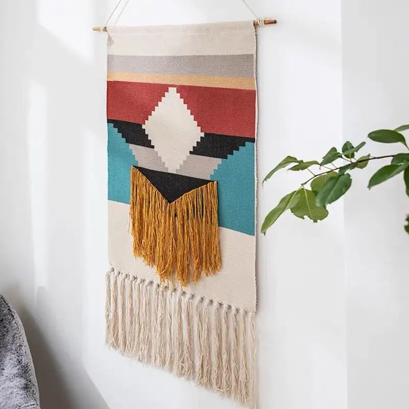 Macrame Wall Hanging Tapestry Nordic Cotton Tassel Handmade Woven Bohemian Geometric Canvas Cloth Home Living Room Boho Decor