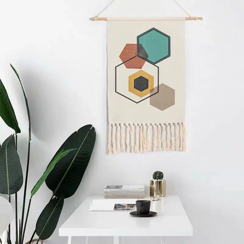 Macrame Wall Hanging Tapestry Nordic Cotton Tassel Handmade Woven Bohemian Geometric Canvas Cloth Home Living Room Boho Decor