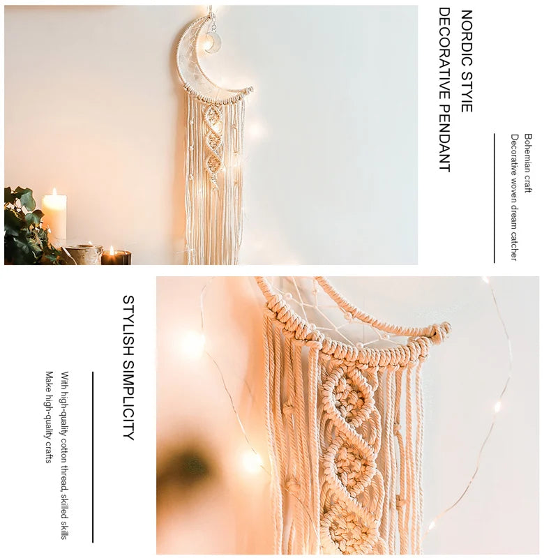 Nordic Star Moon Macrame Tapestry Bohemian Home Decoration Boho Room Decor Bedroom Wall Curtain Ramadan Eid Mubarak Decor