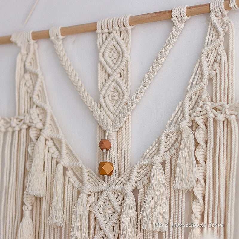 Big Macrame Wall Hanging Tapestry With Tassels Hand Woven Nordic Style For Living Room Bedroom House Art Decor Boho Decoration