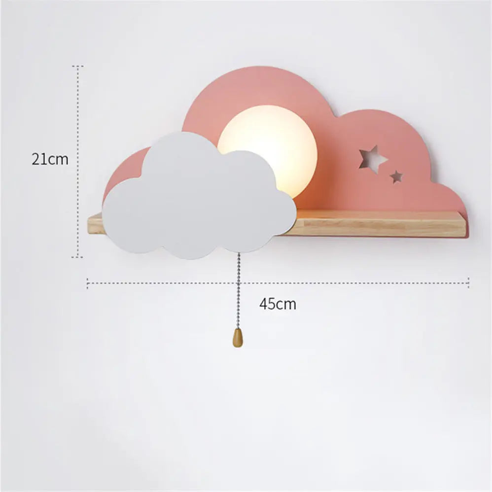 Nordic Cloud Wood Shelf Wall Lamp With Pull Switch Children Bedroom Bedside Night Light Study Corridor Wall Sconce Led Fixture