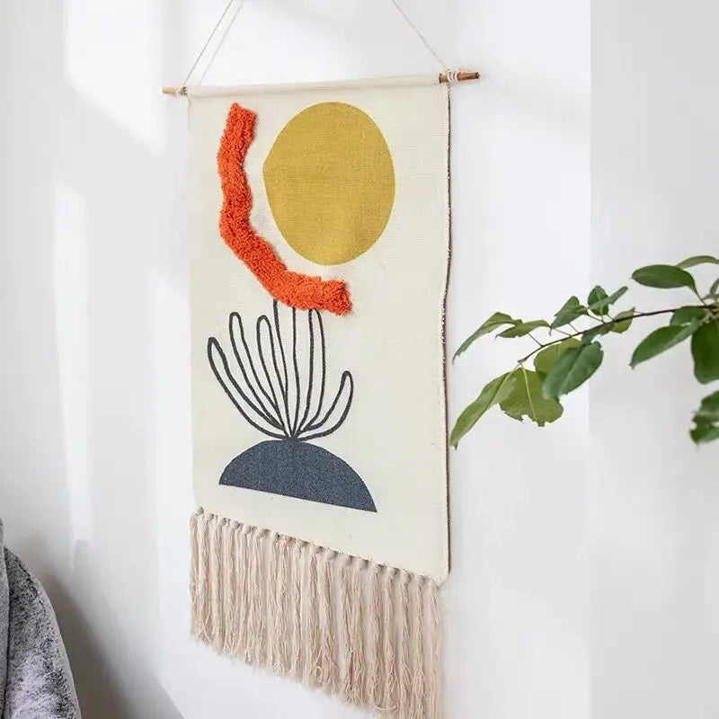 Macrame Wall Hanging Tapestry Nordic Cotton Tassel Handmade Woven Bohemian Geometric Canvas Cloth Home Living Room Boho Decor