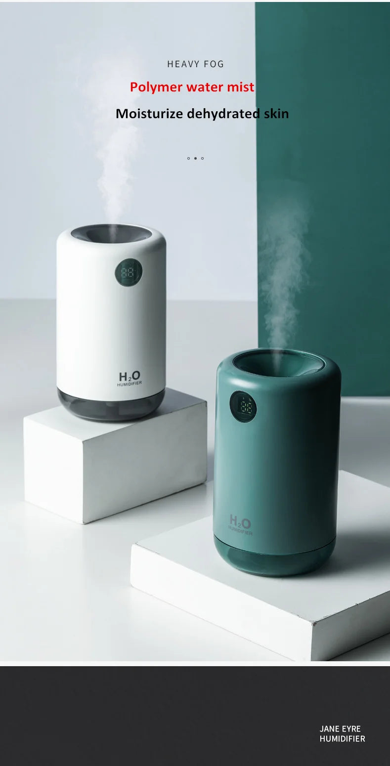 Home Table Wireless Ultrasonic Air Humidifier, Portable Mini Aroma Water Mist Diffuser, Battery Life Show, 500ml, 2000mAh