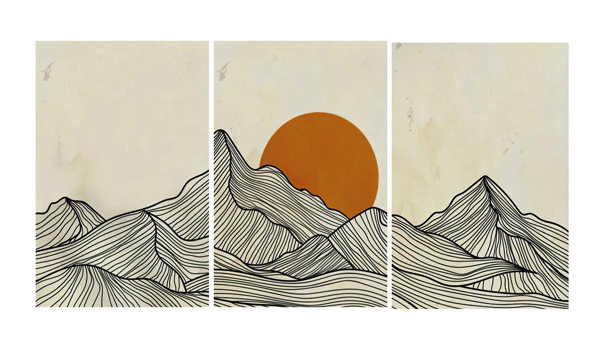 Minimalist Sun Mountain Line Abstract Wall Art, Nordic Posters Prints, Minimalist Image, Canvas Painting, Room Decoration, Set 3