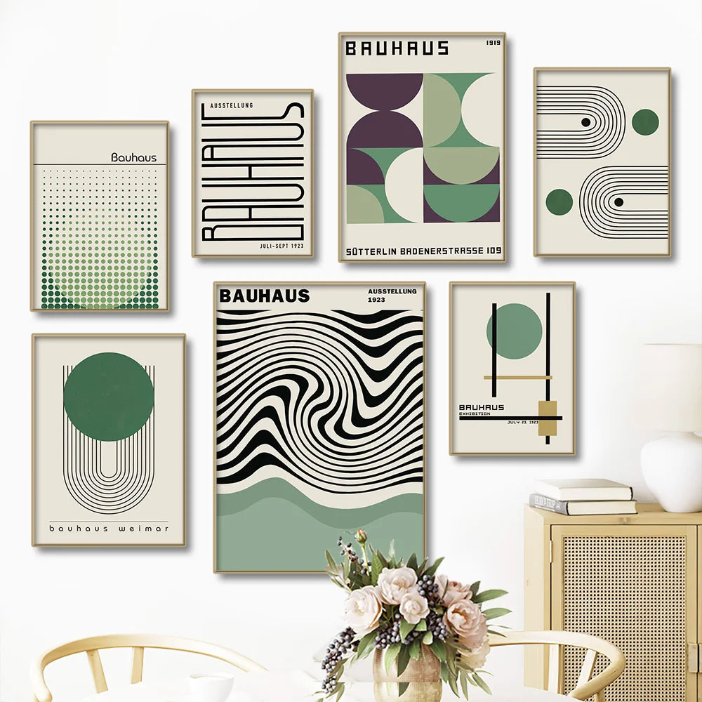 Bauhaus Green Color Block Lines Modern Minimalist Wall Art Posters Prints Canvas Painting Abstract Pictures Living Room Decor