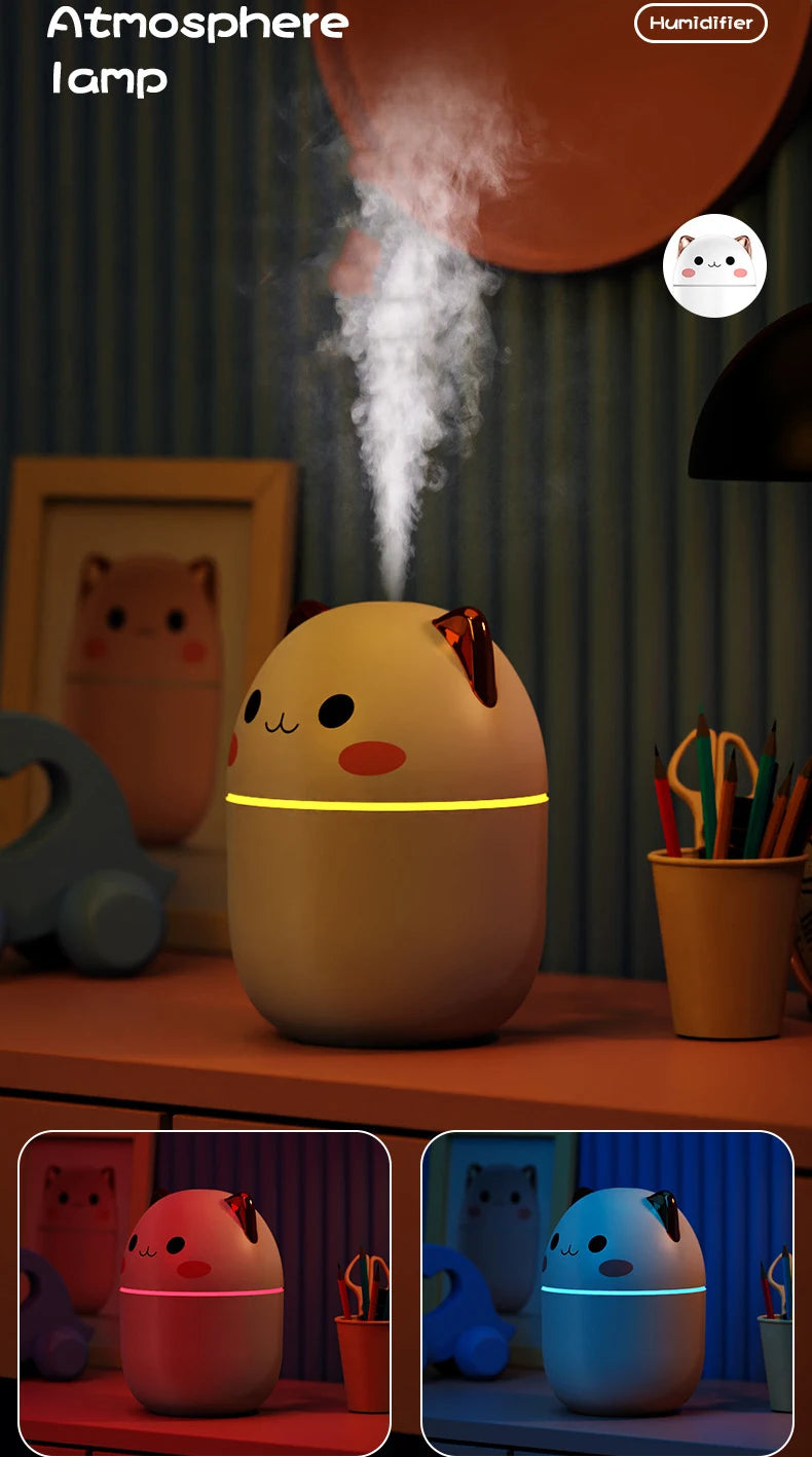 Portable 200ml Air Humidifier Cute Kawaii Aroma Diffuser With Night Light Cool Mist For Bedroom Home Car Purifier Humificador