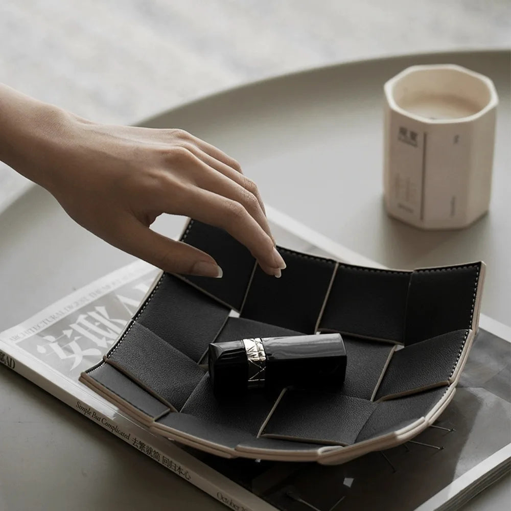 1 Piece Leather Storage Tray Home Appliances Tray Leather Living Room Desktop Woven Storage Tray Trays Decorative  Jewelry Dish
