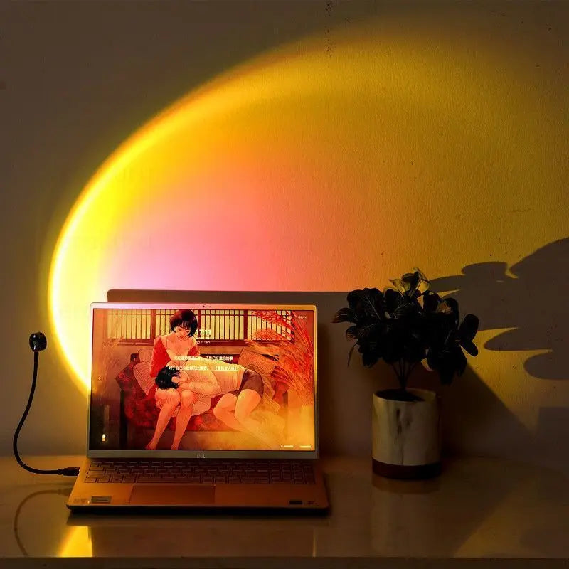 Kerokuru USB Sunset Light Lamp Self Photography Light LED Rainbow Neon Night Light Projector Photography Wall Atmosphere Light