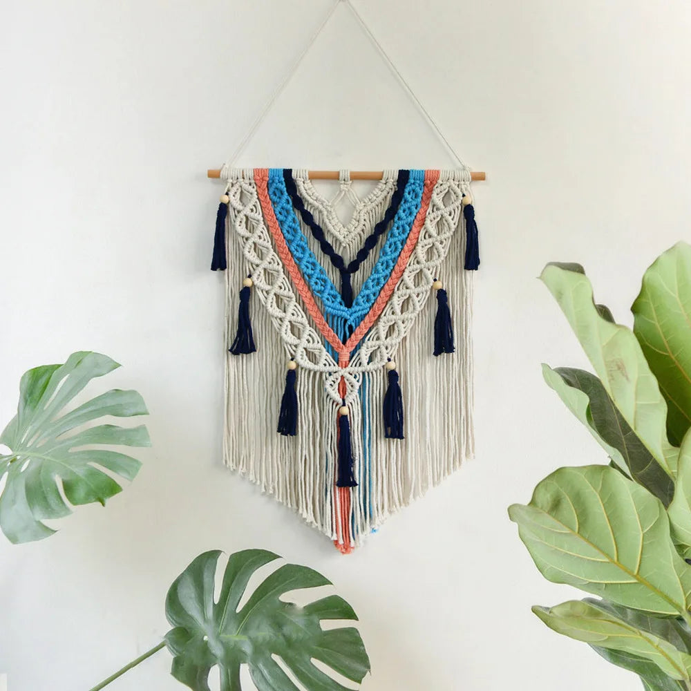 Hand-woven Craft Cotton Macrame Wall Hangings Tapestry Wall Art Home Decor for Living Room Apartment