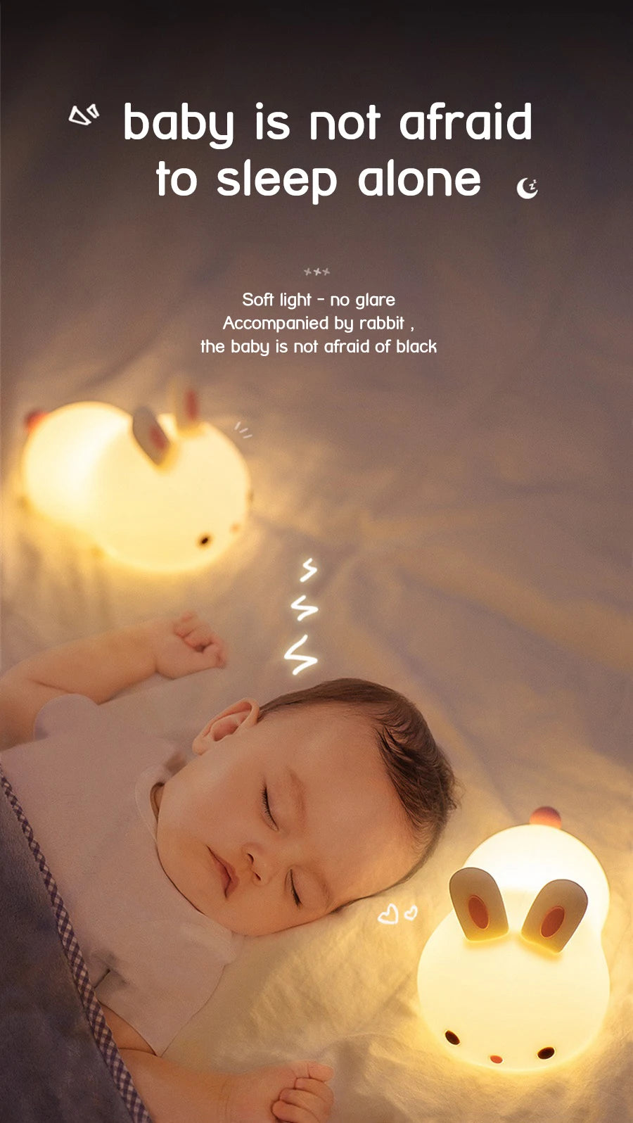 Touch Sensor RGB LED Rabbit Night Light 16 Colors USB Rechargeable Silicone Bunny Lamp for Children Baby Toy Festival Gift