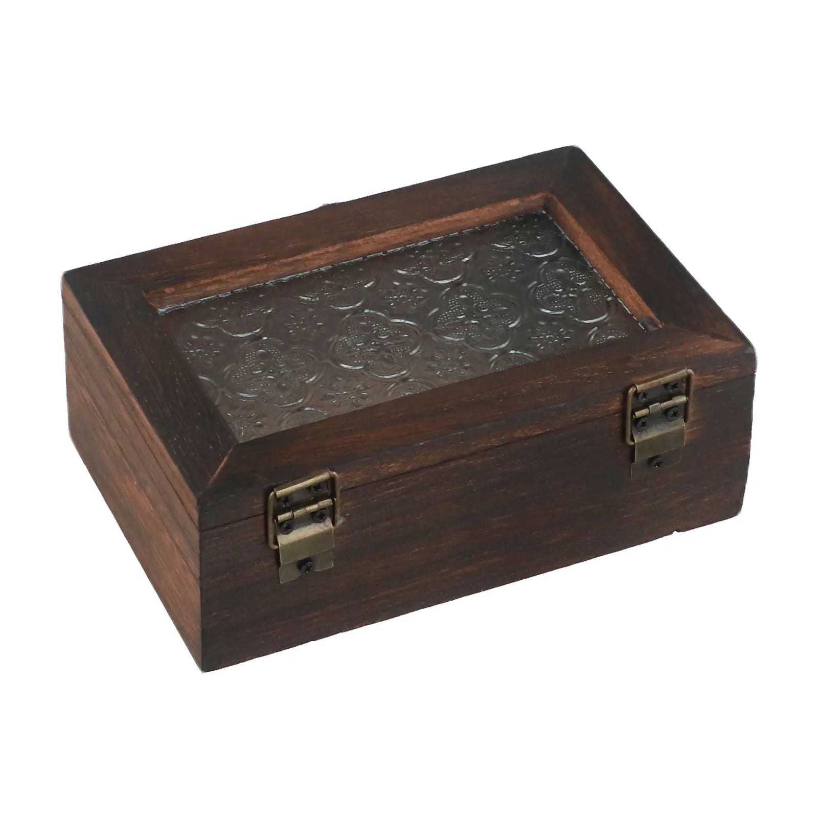 Rectangular Wooden Storage Box Nordic Retro Solid Wood Begonia Flower Glass Desktop Storage Decorative Box Hinged Storage Boxes