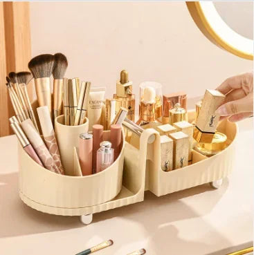 Cosmetics Storage Box Rotating Pen Holder Vanity Table Desktop Makeup Brush Organizer Lipstick Eyeshadow Powder Puff Shelf --