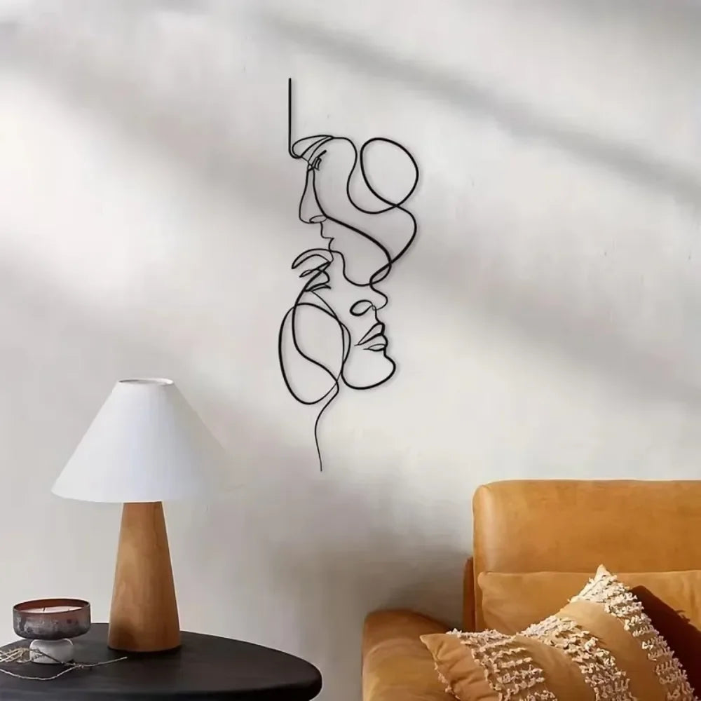 Facial Line Wall Decoration: Stylish Metal Wall Art, Abstract Iron Wall Sculpture for Modern Black Home Hanging Decor