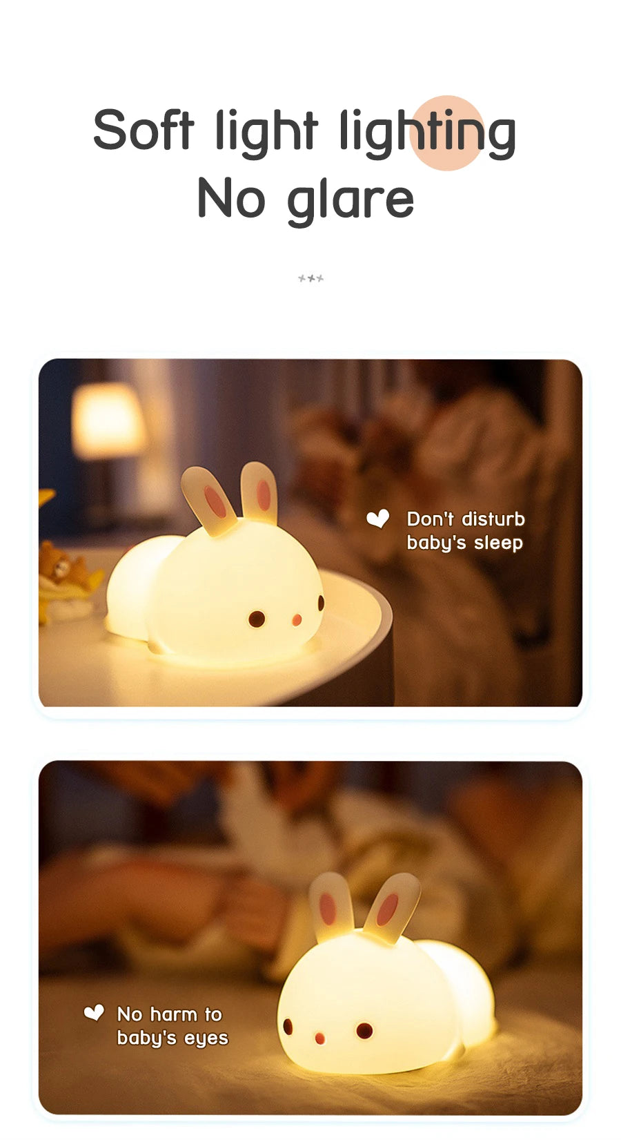 Touch Sensor RGB LED Rabbit Night Light 16 Colors USB Rechargeable Silicone Bunny Lamp for Children Baby Toy Festival Gift
