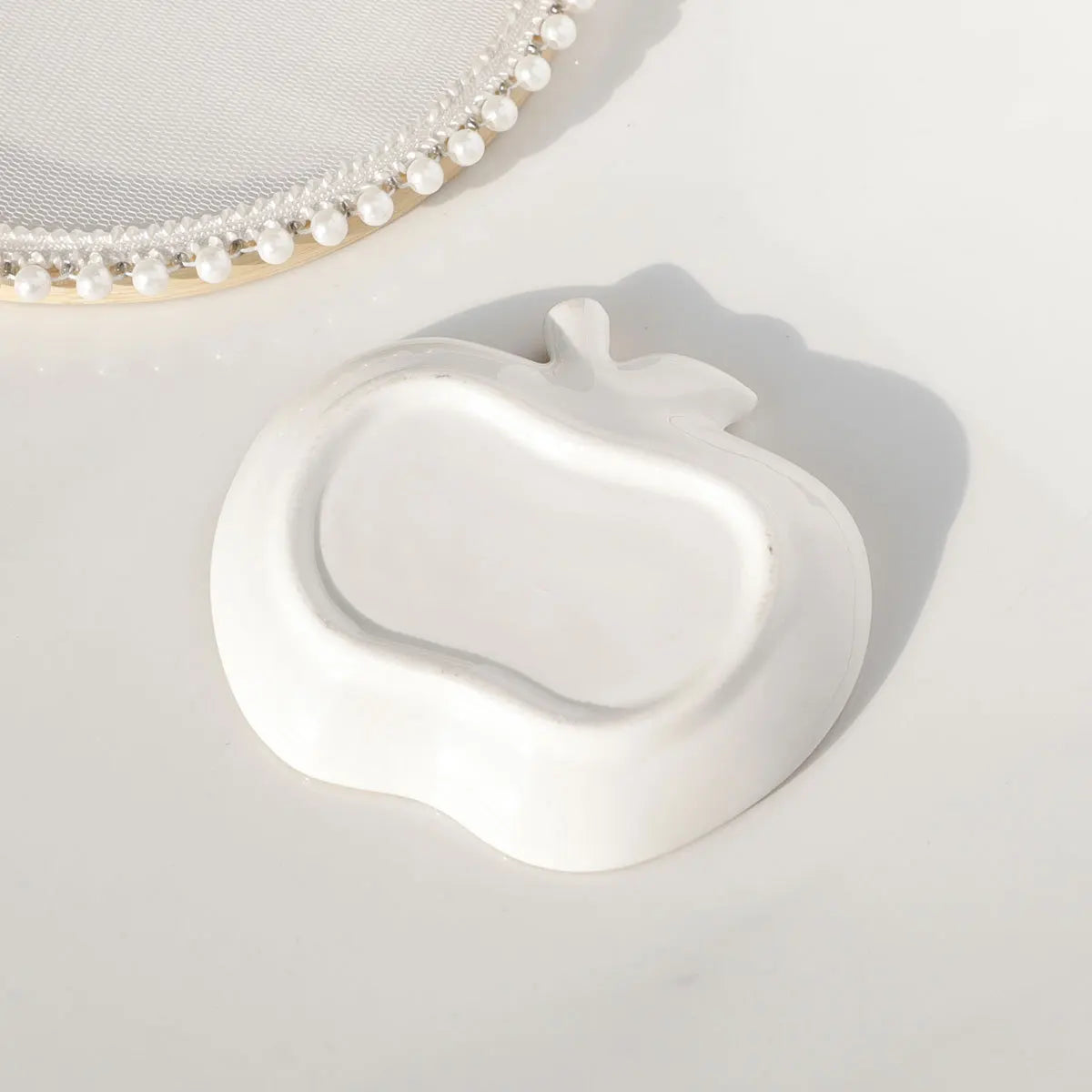 Ceramic Jewelry Tray Trinket Dish Apple Vanity Key Tray for Women, Ring Holder Dish, Cute Jewelry Plate Room Decor Birthday Gift