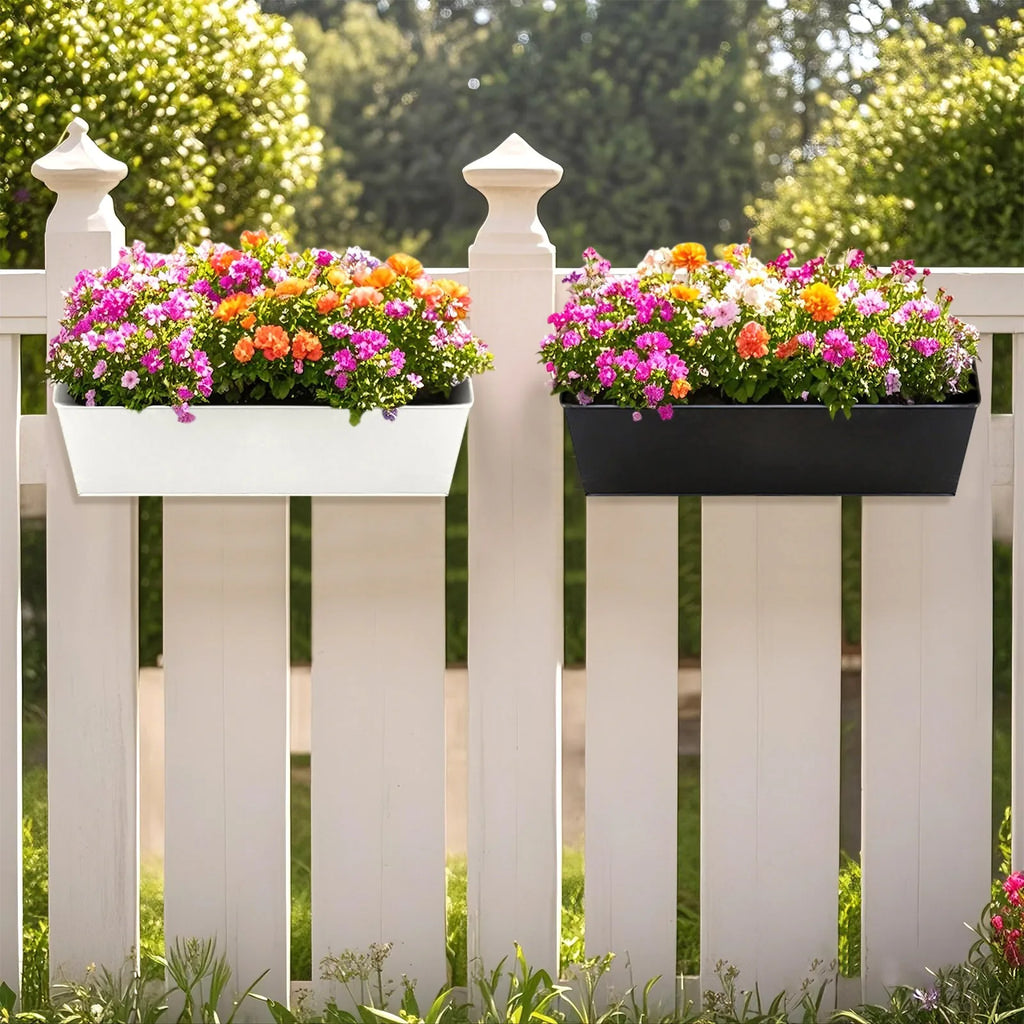 Rectangular Flower Pot with Drainage Holes Outdoor Plant Hanging Pot Rectangular Railing Planter Box Set for Balcony for Herbs