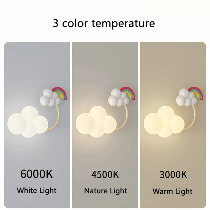 Cartoon Airplane Wall Lights PE Lampshade Star Rainbow Kite Hot air balloon Cloud Night Light Children Bedroom Bedside Wall Lamp