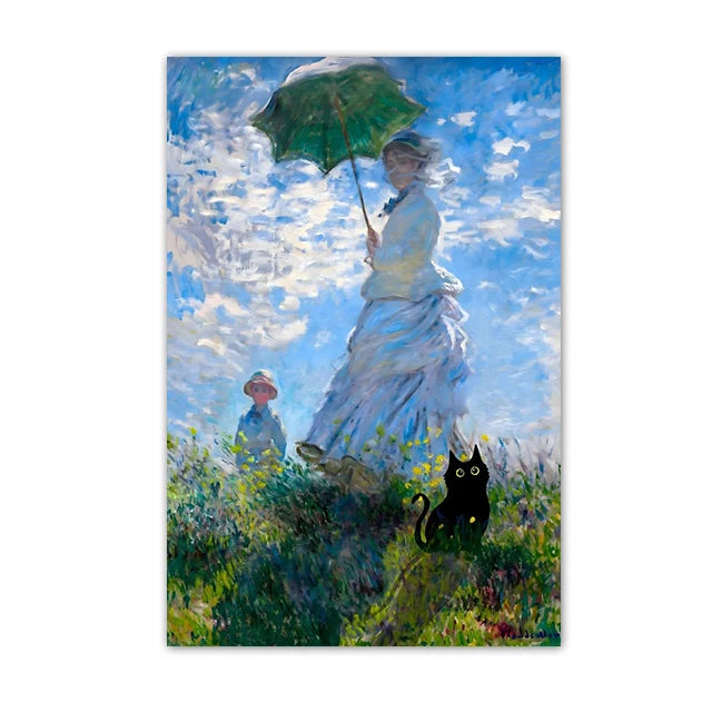 Funny Black Cat Wall Art Van Gogh Poster Abstract Famous Reproduction Canvas Painting Aesthetic Room Home Decor