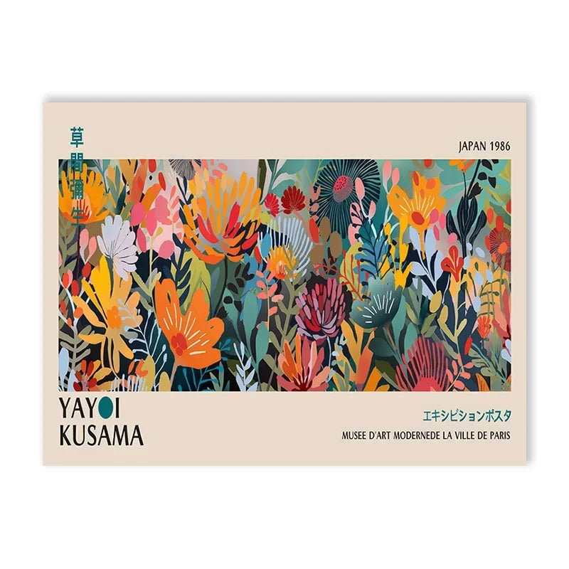 Abstract Yayoi Kusama Flower Exhibition Art Poster Vintage Japanese Print Canvas Painting Modern Room Large Size Wall Home Decor
