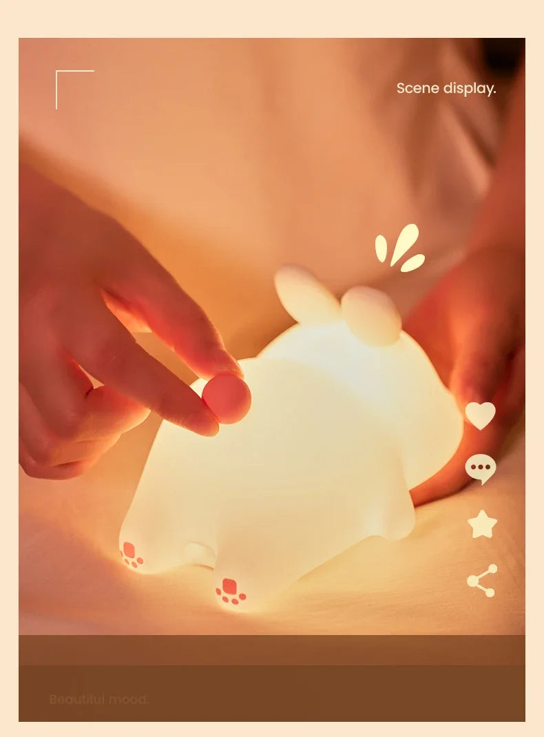 Cute LED Night Light Panda Sheep Rabbit Silicone Nightlights Timing USB Rechargeable For Bedroom Decoration Kids Birthday Gift