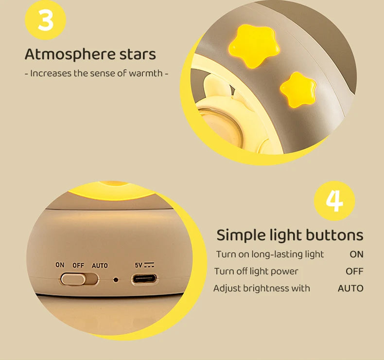 3Style Moon Night Light Cute Rabbit Cat Panda Lamps Room Bedside Decoration USB Rechargeable Kawii Animal Gift Warm Soft Light