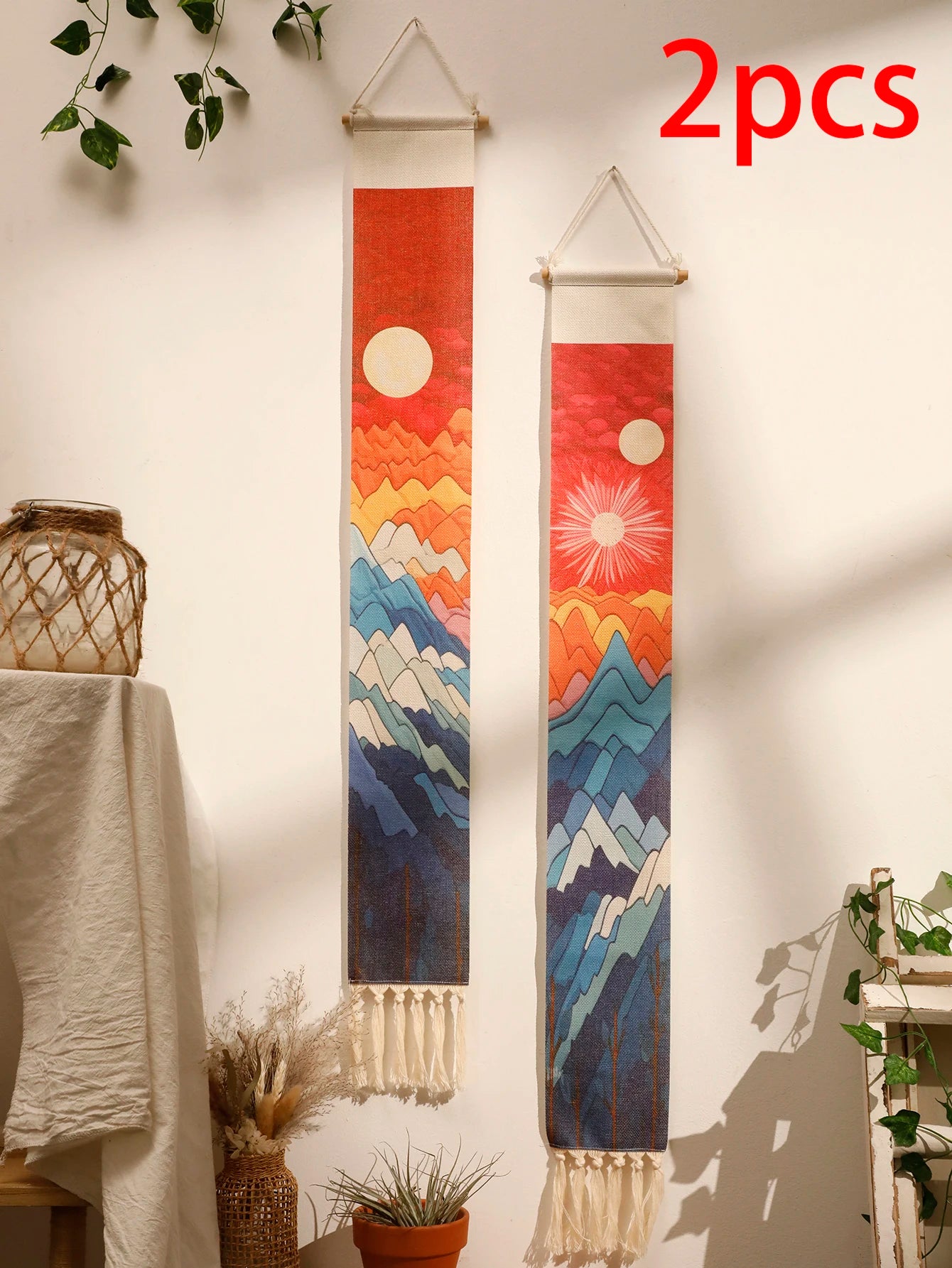 Macrame Wall Tapestry Mountain & Sunrise and sunset Boho Home Decoration Tapestry Wall Hanging Room Decors Aesthetic Wall Decor