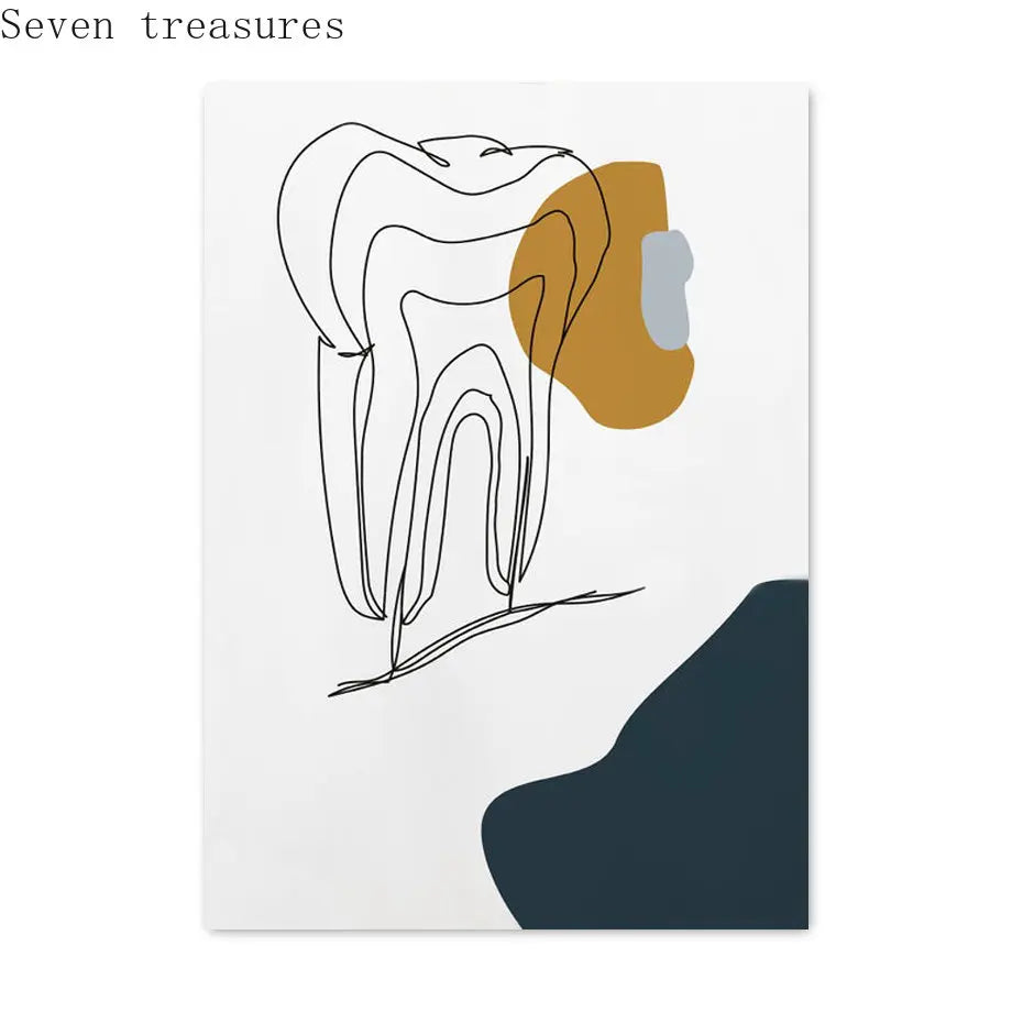 Tooth Wall Art Modern Dental Clinic Oil Painting Aesthetics Abstract Line Posters And Printed Pictures Dentist Office Decoration
