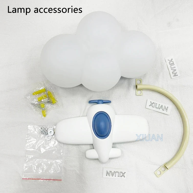 Cartoon Airplane Wall Lights PE Lampshade Star Rainbow Kite Hot air balloon Cloud Night Light Children Bedroom Bedside Wall Lamp