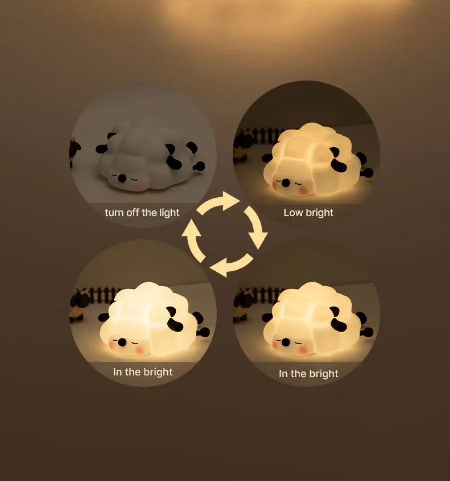 Cute LED Night Light Panda Sheep Rabbit Silicone Nightlights Timing USB Rechargeable For Bedroom Decoration Kids Birthday Gift