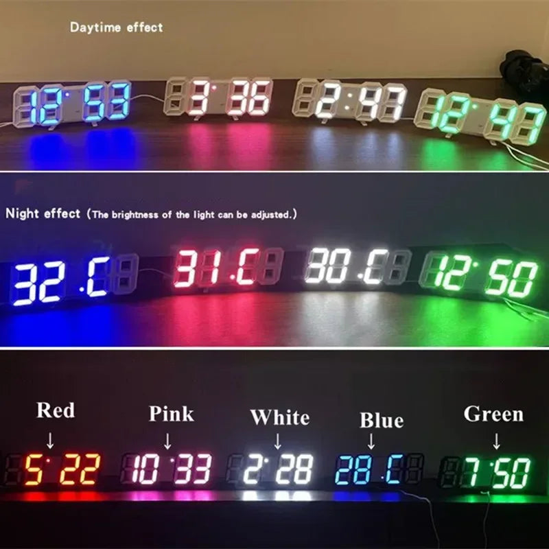 LED Clock Bedroom Home for You Adjustable Digital Wall Clock Hair Accessories Living Room Night Light Mode 3D Decor Decorate