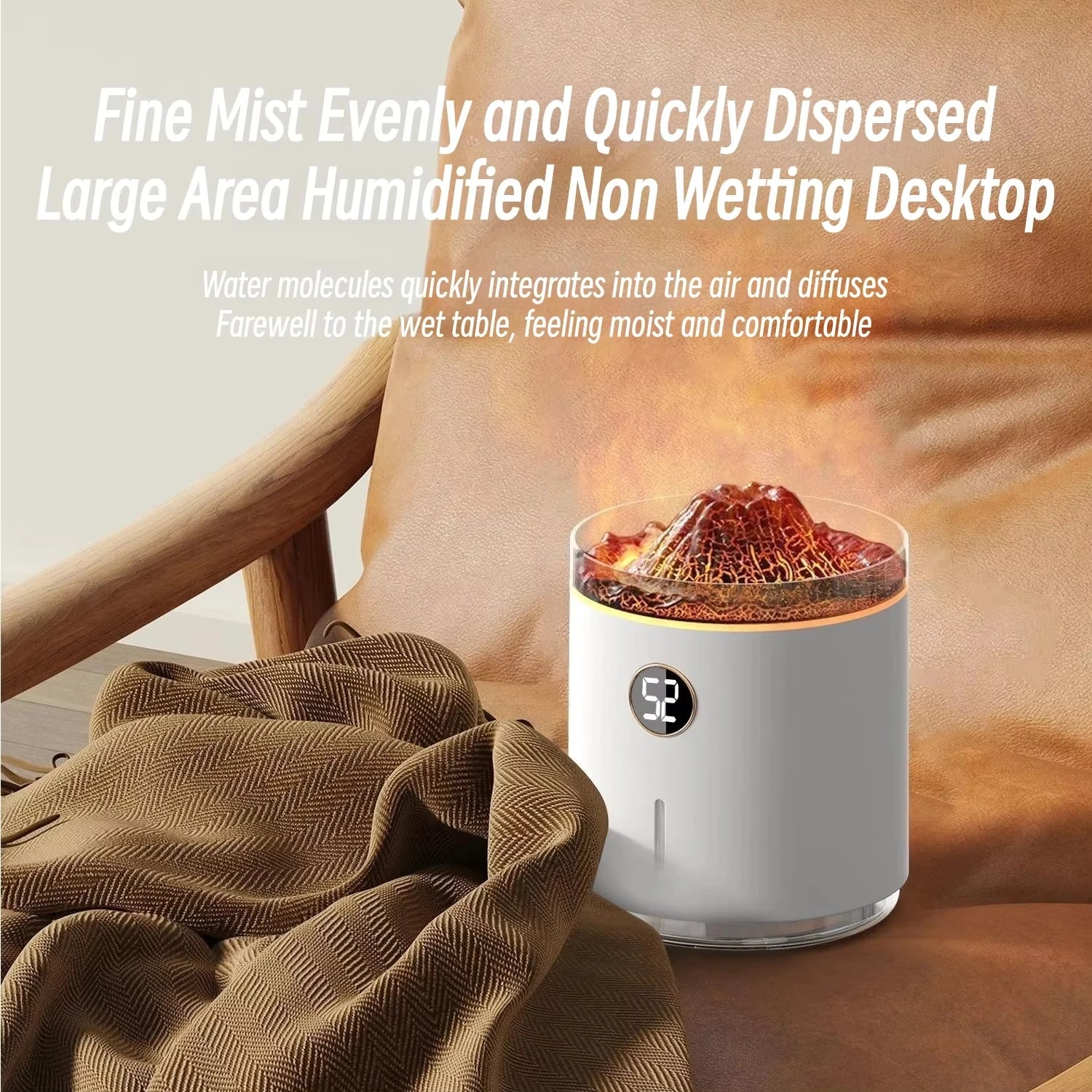 350ml USB Charging Air Humidifier Ultrasonic Aroma Essential Oil Diffuser with Volcano Flame Lamp Mini Portable Mist Humidifier