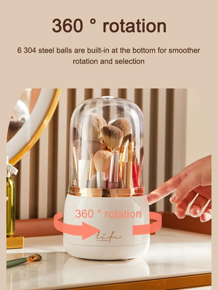 1PC Makeup Brush Storage Bucket Dustproof Hose Cover Partition Can Rotate The Pen Holder Transparent Box Desktop