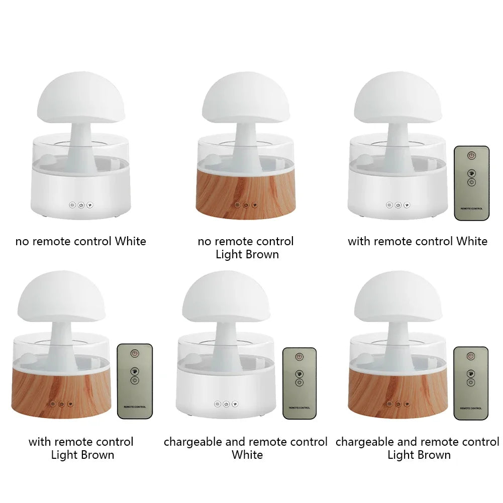Mushroom Cloud Rain Humidifier Relaxing Raindrop Aromatherapy Machine Ultrasonic Atomization Humidification Colorful Night Light