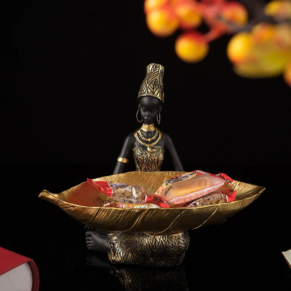 Vilead Black Woman Tray Entrance Porch Decoration Key Candy Holder Container Table Luxury Modern Home Living Room Decor Resin