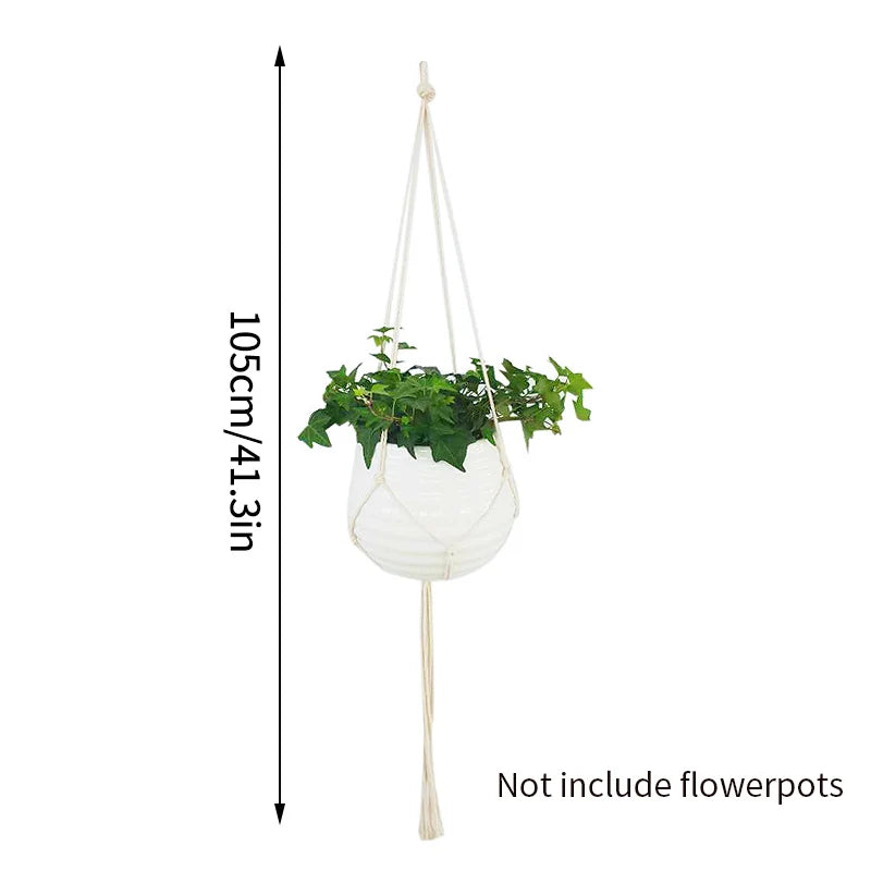 Green Plant Hanging Basket Cotton Rope Handmade Plant Hanger Flower Pot Macrame Pot Pocket Wall Boho Courtyard Home Decoration