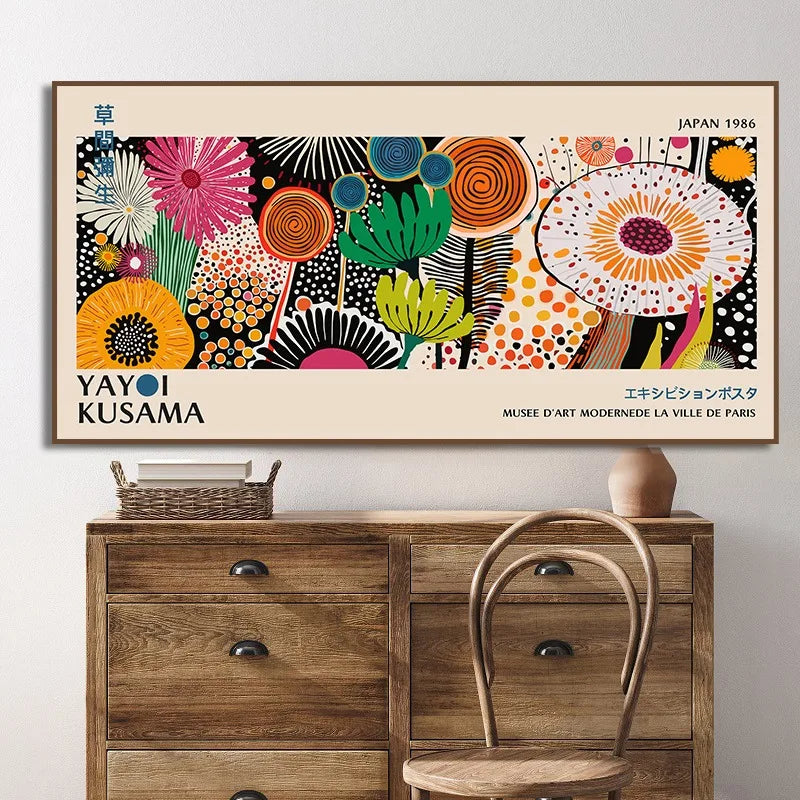 Yayoi Kusama Flower Exhibition Poster Canvas Painting Print Japanese Wall Art Picture for Living Room Home Decor Cuadros
