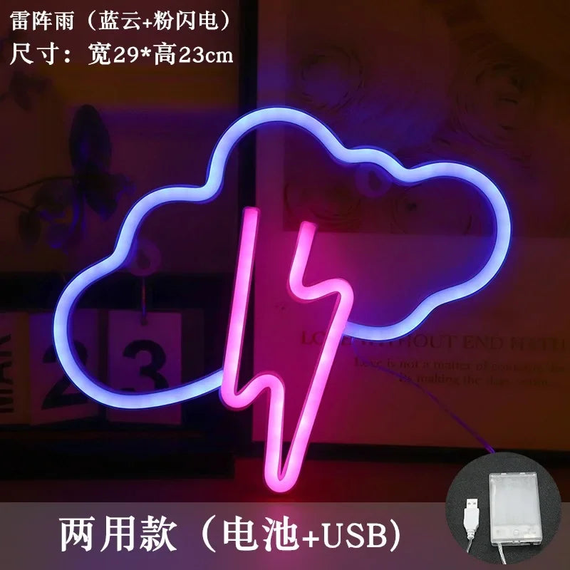 Cloud Lightning LED Neon Sign Night Light Battery/USB Operated for Children's Room Party Home Bar Lamp Gift Decoration