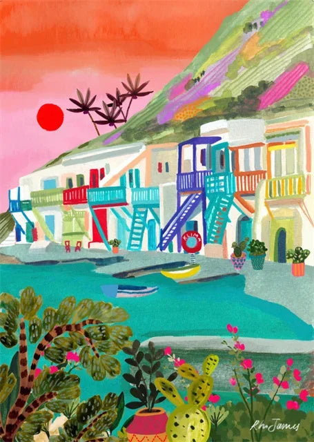 Colorful Travel Mountain City Canvas Painting Posters and Prints Abstract Landscape Wall Art Pictures for Home Living Room Decor